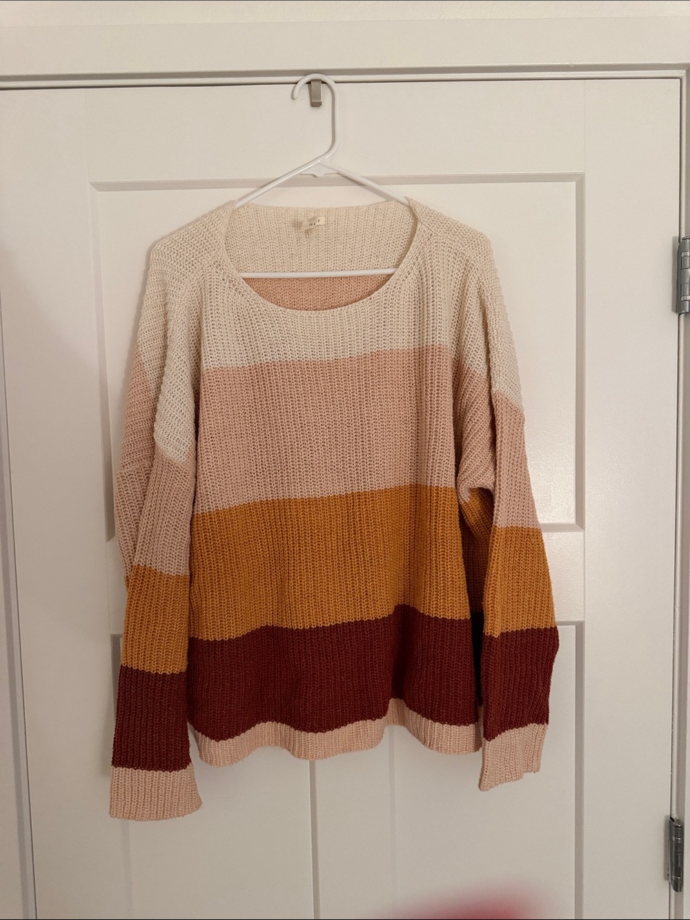 Women's Striped Crewneck Sweater in Cream, Blush, Mustard & Rust